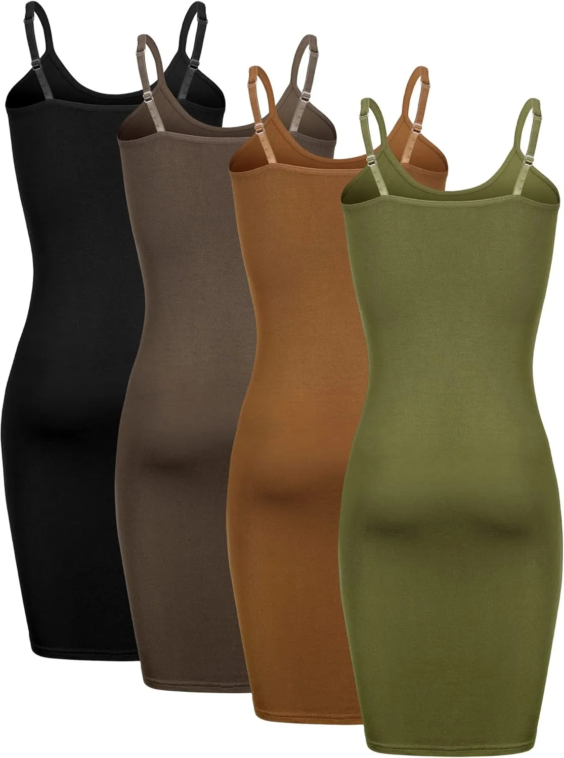4 Pcs Women's Basic Solid Slip Dress Spaghetti Strap Cami Women Layering Camisole Adjustable Long Tank Top