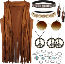60s 70s Outfits for Women Hippie Accessories Costume Tops Women Fringe Hippie Vest for Halloween Disco Party