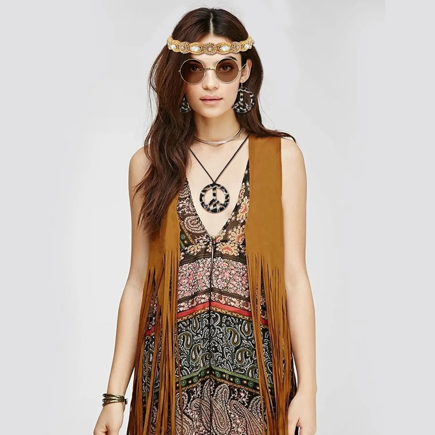 60s 70s Outfits for Women Hippie Accessories Costume Tops Women Fringe Hippie Vest for Halloween Disco Party