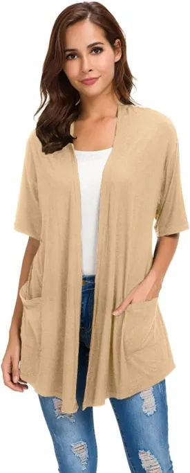 ADANIKI Womens Short Sleeve Open Front Lightweight Casual Comfy Long Line Drape Hem Soft Modal Cardigans Sweater