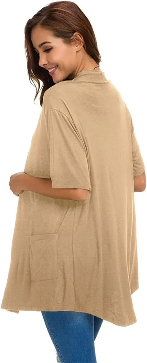 ADANIKI Womens Short Sleeve Open Front Lightweight Casual Comfy Long Line Drape Hem Soft Modal Cardigans Sweater