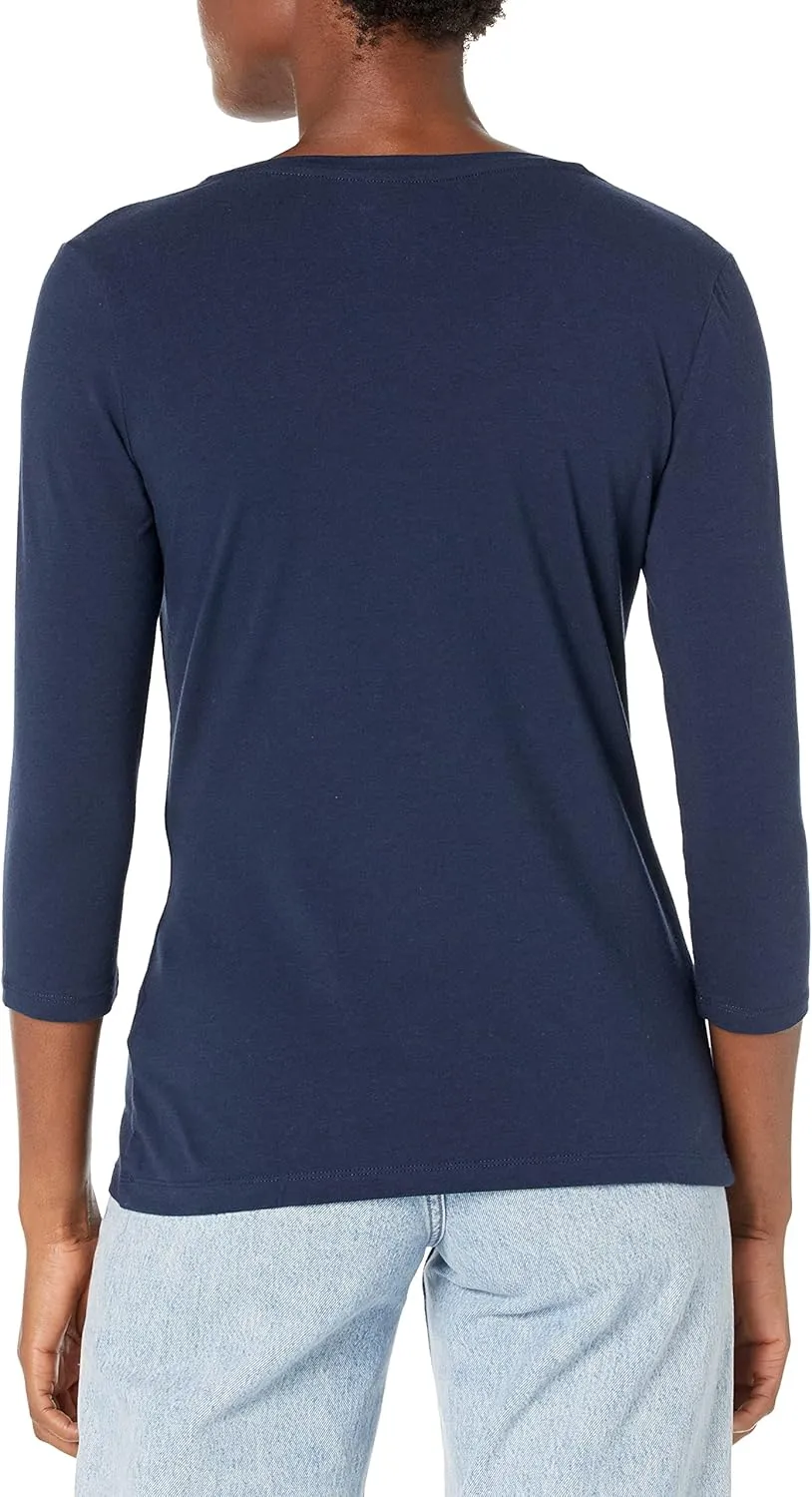 Amazon Essentials Women's Classic-Fit 3/4 Sleeve V-Neck T-Shirt (Available in Plus Size), Multipacks