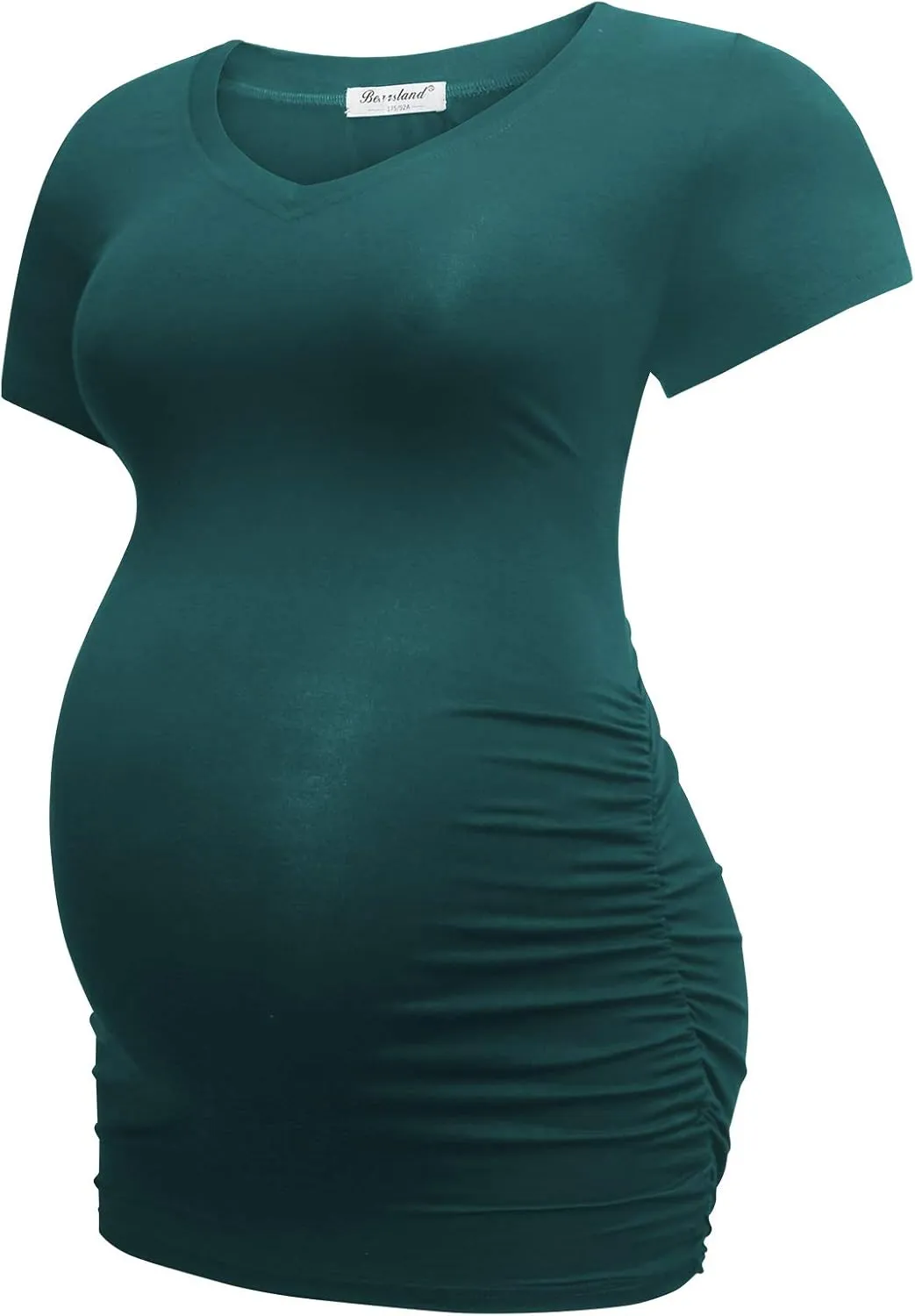 Bearsland Womens Maternity Tshirt Modal Classic Side Ruched Tee Top Mama Pregnancy Clothes