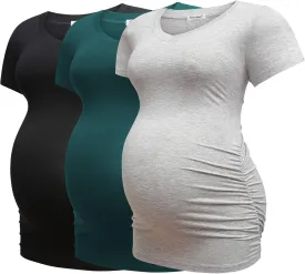 Bearsland Womens Maternity Tshirt Modal Classic Side Ruched Tee Top Mama Pregnancy Clothes