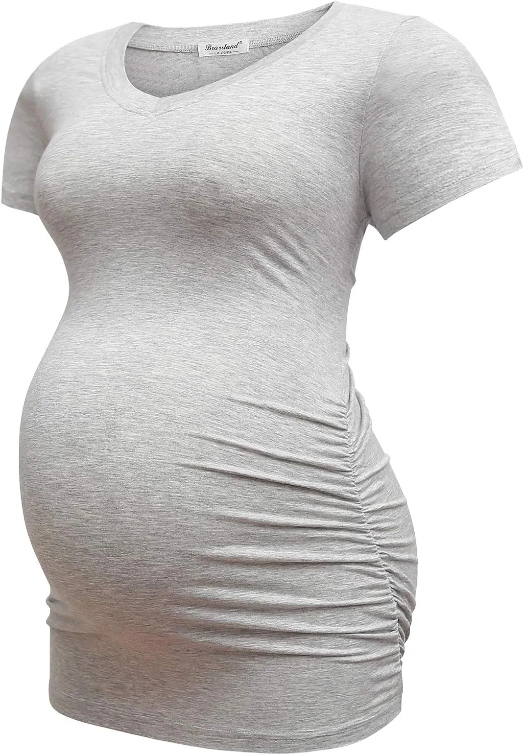 Bearsland Womens Maternity Tshirt Modal Classic Side Ruched Tee Top Mama Pregnancy Clothes