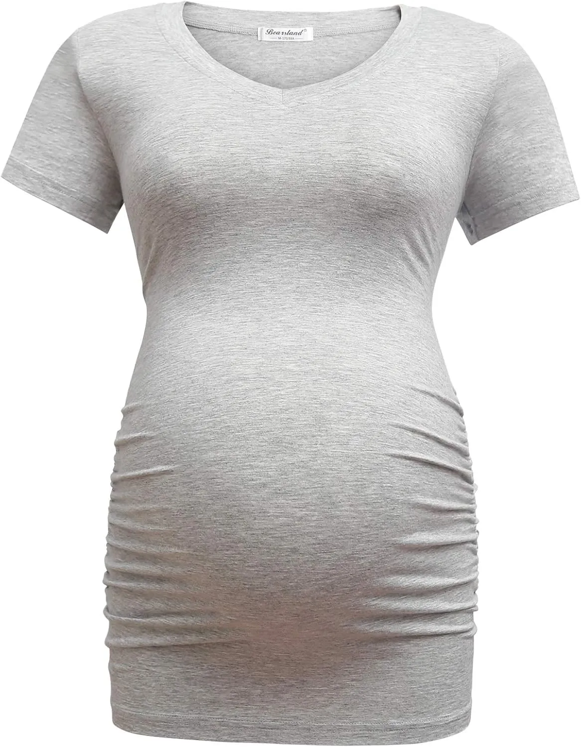 Bearsland Womens Maternity Tshirt Modal Classic Side Ruched Tee Top Mama Pregnancy Clothes