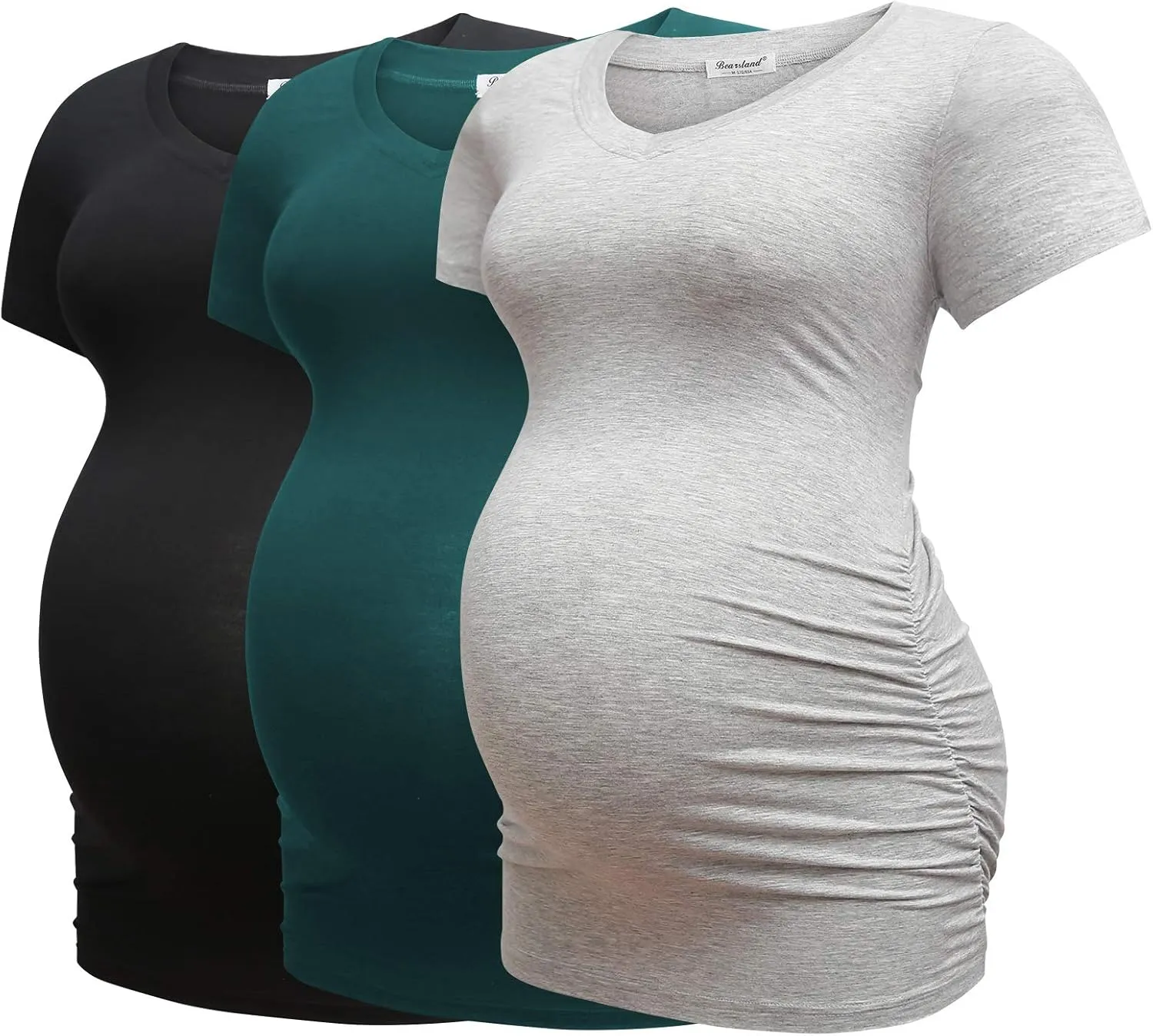 Bearsland Womens Maternity Tshirt Modal Classic Side Ruched Tee Top Mama Pregnancy Clothes