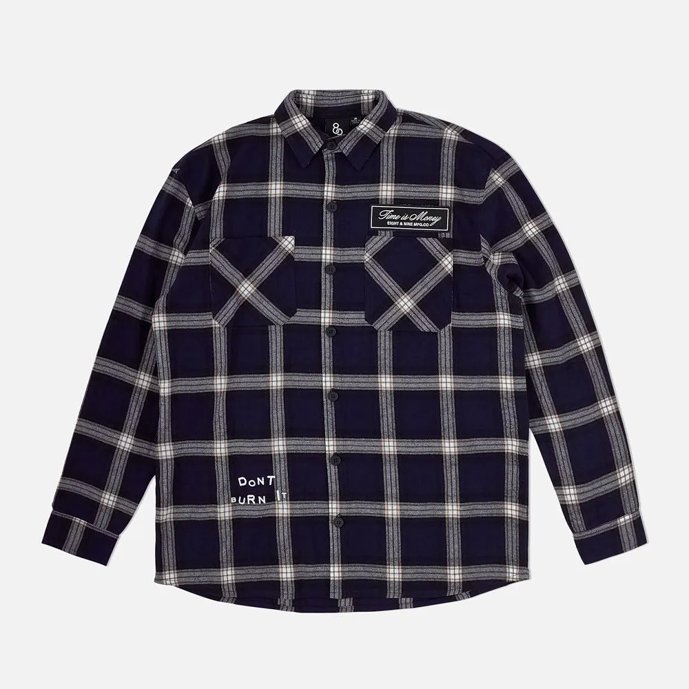 Optimized Blue Flannel Burning Time Shirt