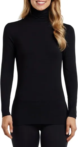 Cuddl Duds Women's Softwear with Stretch Long Sleeve Turtle Neck Top  Ideal for Layering & Lounging, Smooth & Body-Hugging Fit, Black, Large