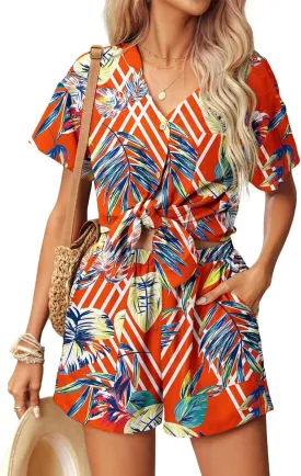 Ekouaer Womens Hawaiian 2 Piece Outfit Short Sleeve Button Down Shirt and Shorts Tracksuit Lounge Set