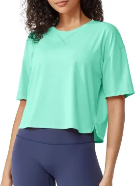 G4Free Short Sleeve Crop Workout Tops for Women Loose Fit Cotton Basic T-Shirts