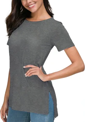 Herou Summer Women Casual Short Sleeve Tops T-Shirts Tees with Side Split