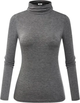 Herou Womens Long Sleeve Turtleneck Slim Fitted Lightweight Casual Active Layer Tops Shirts