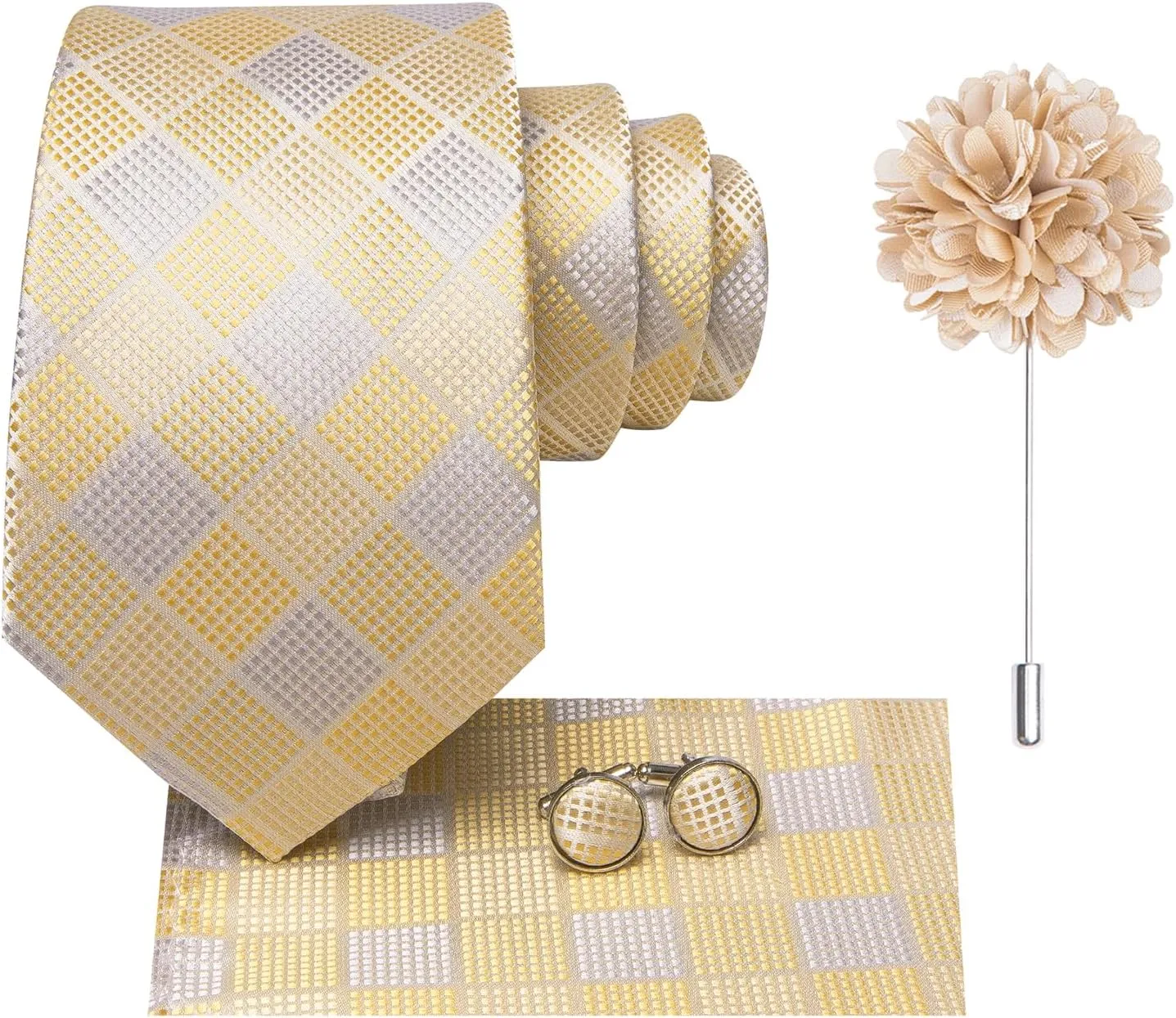 Hi-Tie Men Ties Set Woven Necktie and Lapel Pin Pocket Square Cufflinks Sets Formal Business Wedding