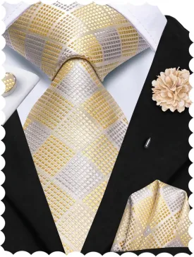 Hi-Tie Men Ties Set Woven Necktie and Lapel Pin Pocket Square Cufflinks Sets Formal Business Wedding
