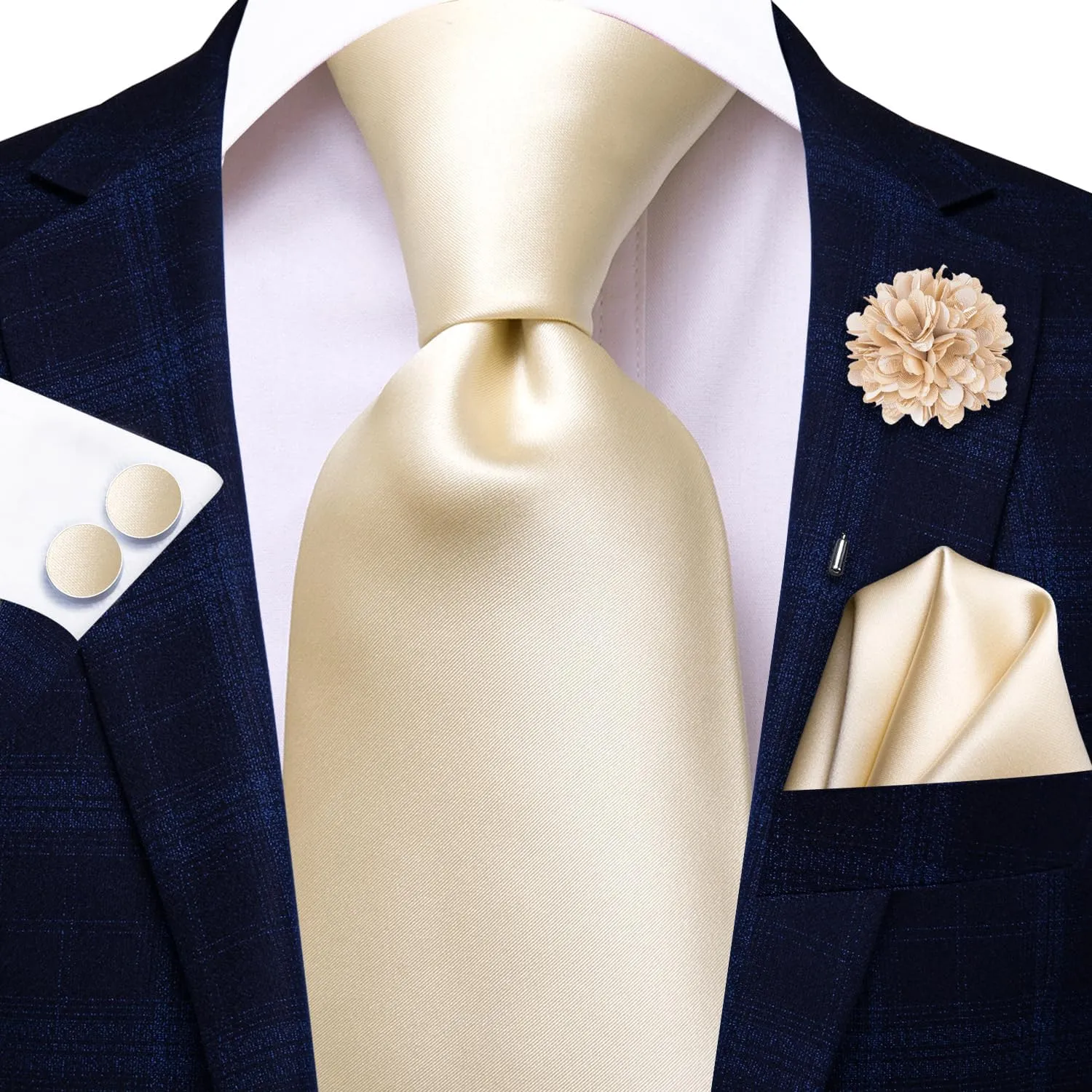 Hi-Tie Mens Tie Set Silk Striped Woven Necktie with Lapel Pin Pocket Square Cufflinks Set for Wedding Party