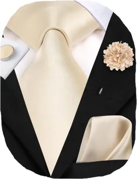 Hi-Tie Mens Tie Set Silk Striped Woven Necktie with Lapel Pin Pocket Square Cufflinks Set for Wedding Party
