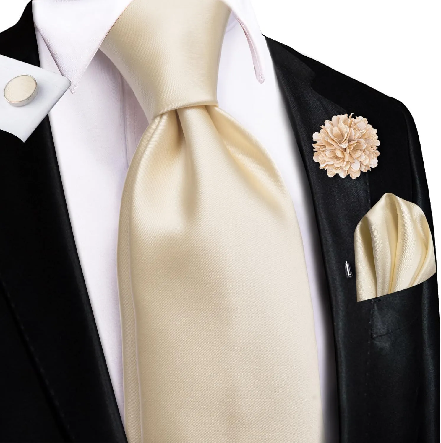Hi-Tie Mens Tie Set Silk Striped Woven Necktie with Lapel Pin Pocket Square Cufflinks Set for Wedding Party