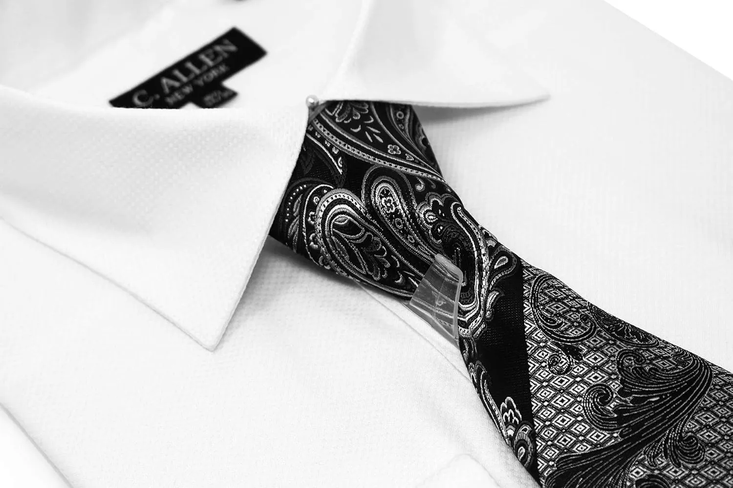 Men's Solid Square Pattern Regular Fit French Cuffs Dress Shirts with Tie Hanky Cufflinks Combo