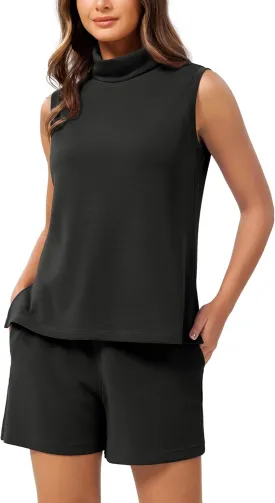 ODODOS Modal Soft Mock Neck Tank Tops for Women Sleeveless Sweater Vest Casual Turtleneck Pullover Top