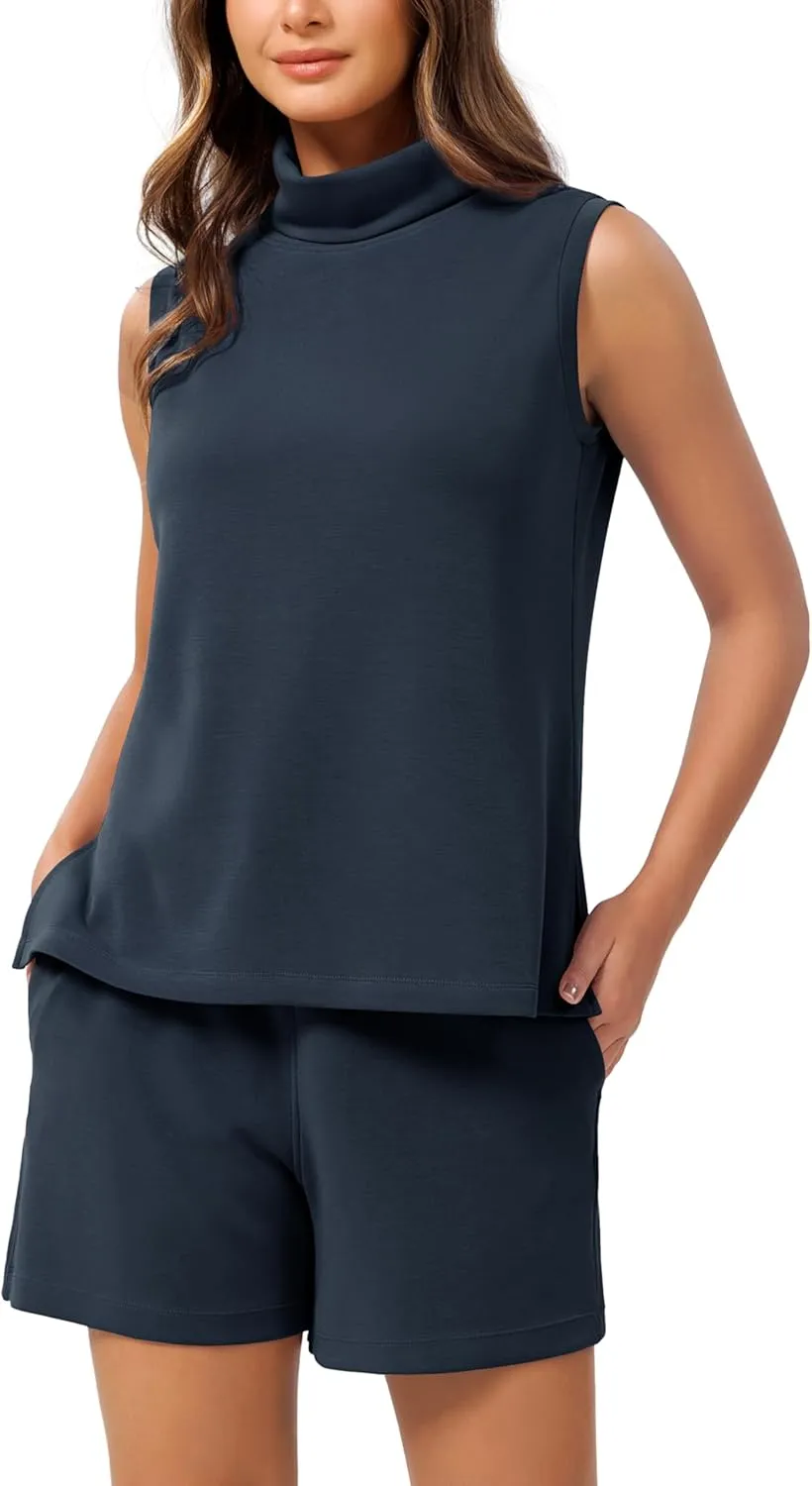 ODODOS Modal Soft Mock Neck Tank Tops for Women Sleeveless Sweater Vest Casual Turtleneck Pullover Top