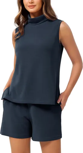 ODODOS Modal Soft Mock Neck Tank Tops for Women Sleeveless Sweater Vest Casual Turtleneck Pullover Top
