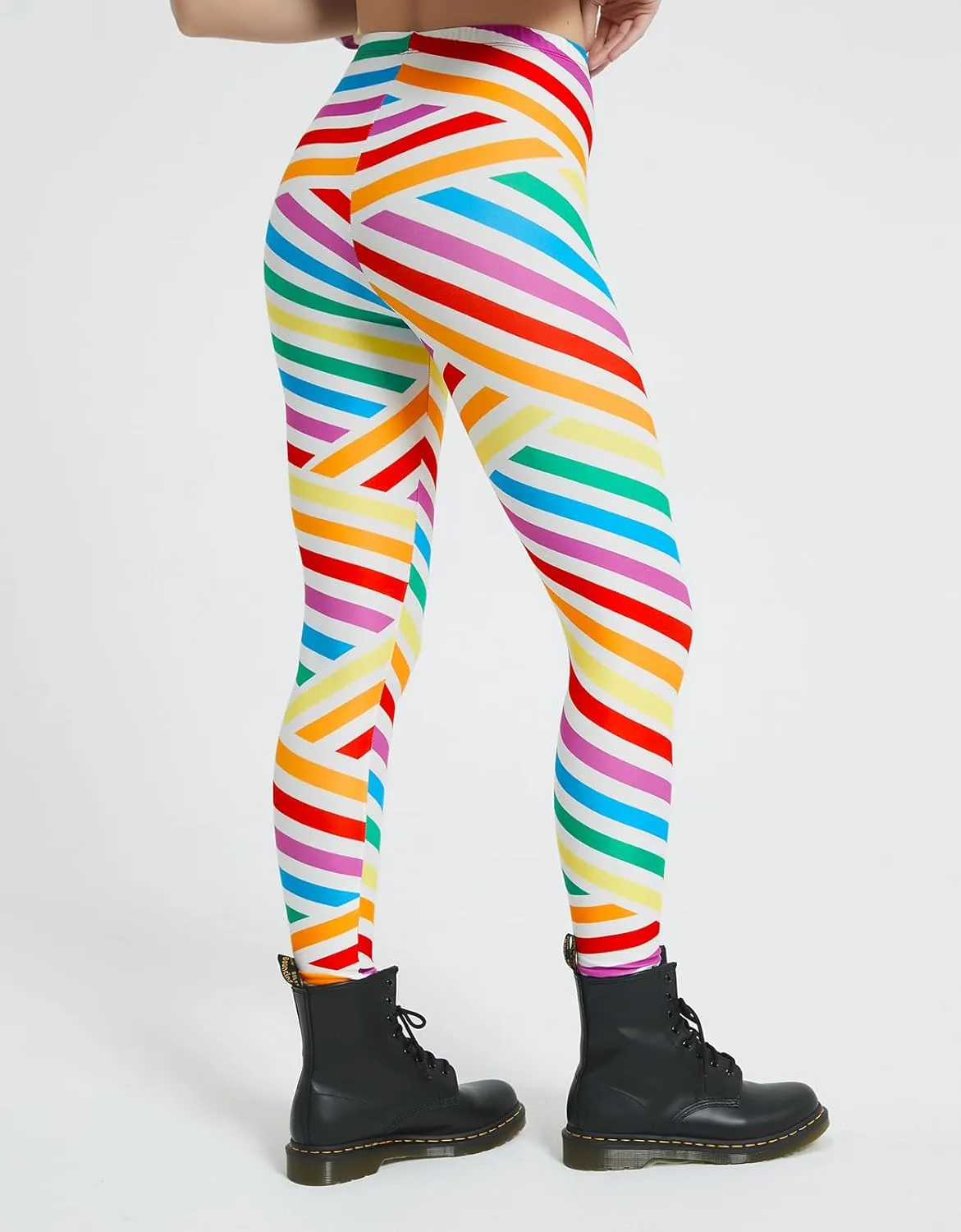sissycos Women's 80s Leggings Buttery Soft Rainbow Stripes Printed Stretchy Pants