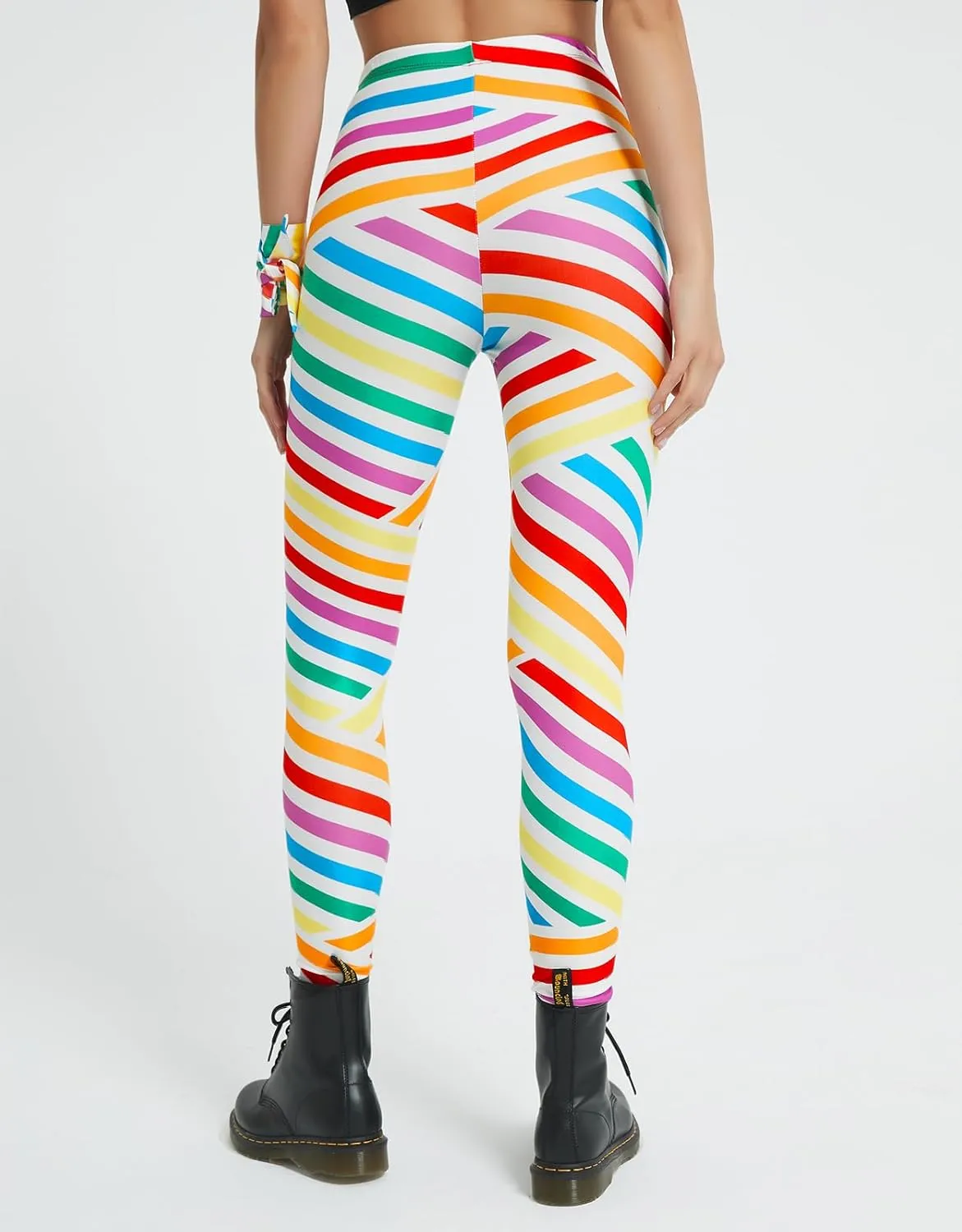 sissycos Women's 80s Leggings Buttery Soft Rainbow Stripes Printed Stretchy Pants
