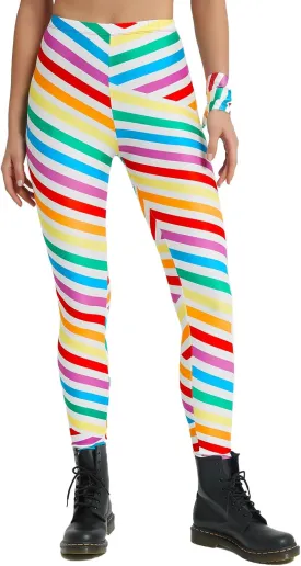 sissycos Women's 80s Leggings Buttery Soft Rainbow Stripes Printed Stretchy Pants