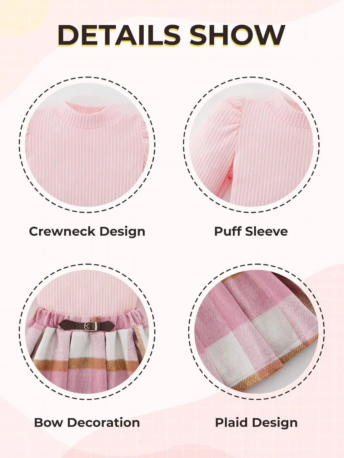 Toddler Girl Outfits Turtleneck Long Sleeve Ribbed Shirt Tops Plaid Mini Skirts 2Pcs Set Fall Winter Clothes 2-7T