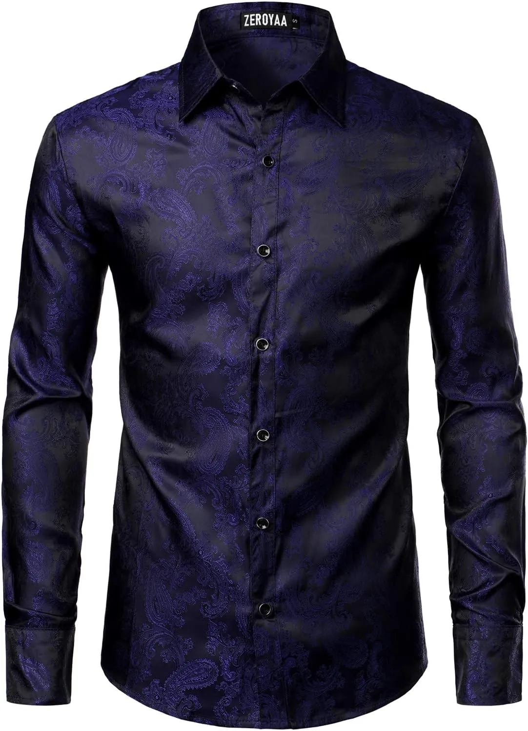 ZEROYAA Men's Paisley Jacquard Slim Fit Long Sleeve Button Up Dress Shirt for Party Prom
