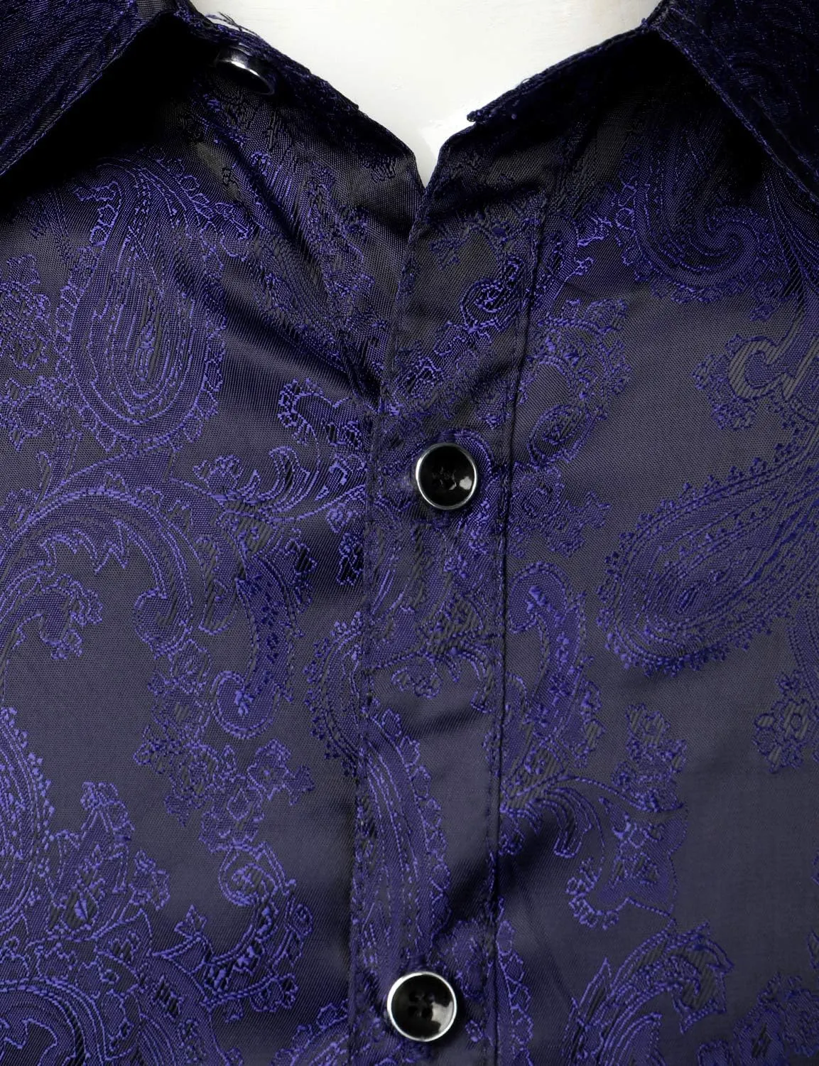 ZEROYAA Men's Paisley Jacquard Slim Fit Long Sleeve Button Up Dress Shirt for Party Prom