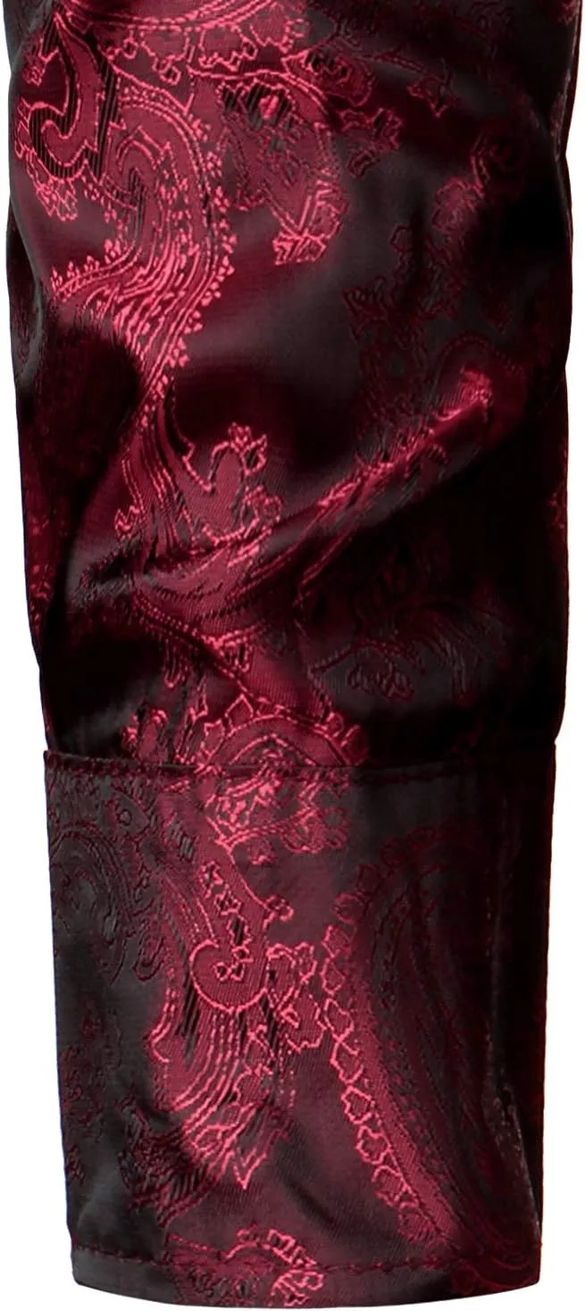 ZEROYAA Men's Paisley Jacquard Slim Fit Long Sleeve Button Up Dress Shirt for Party Prom