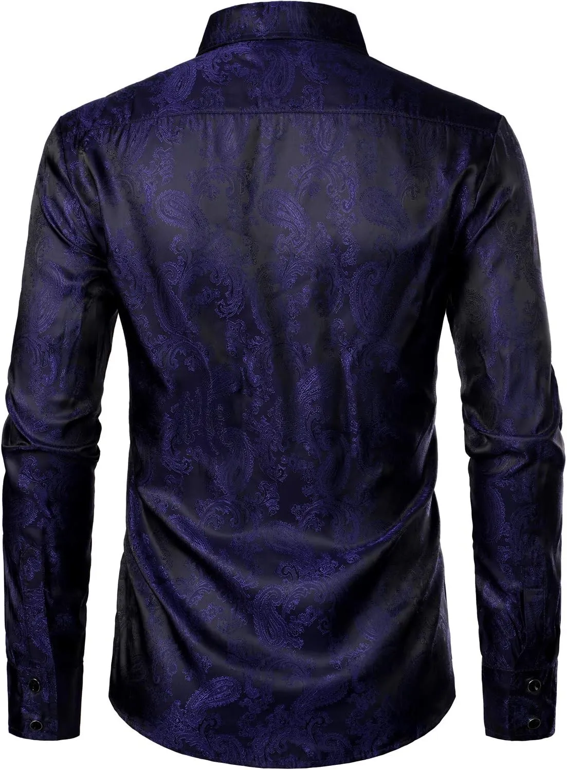 ZEROYAA Men's Paisley Jacquard Slim Fit Long Sleeve Button Up Dress Shirt for Party Prom