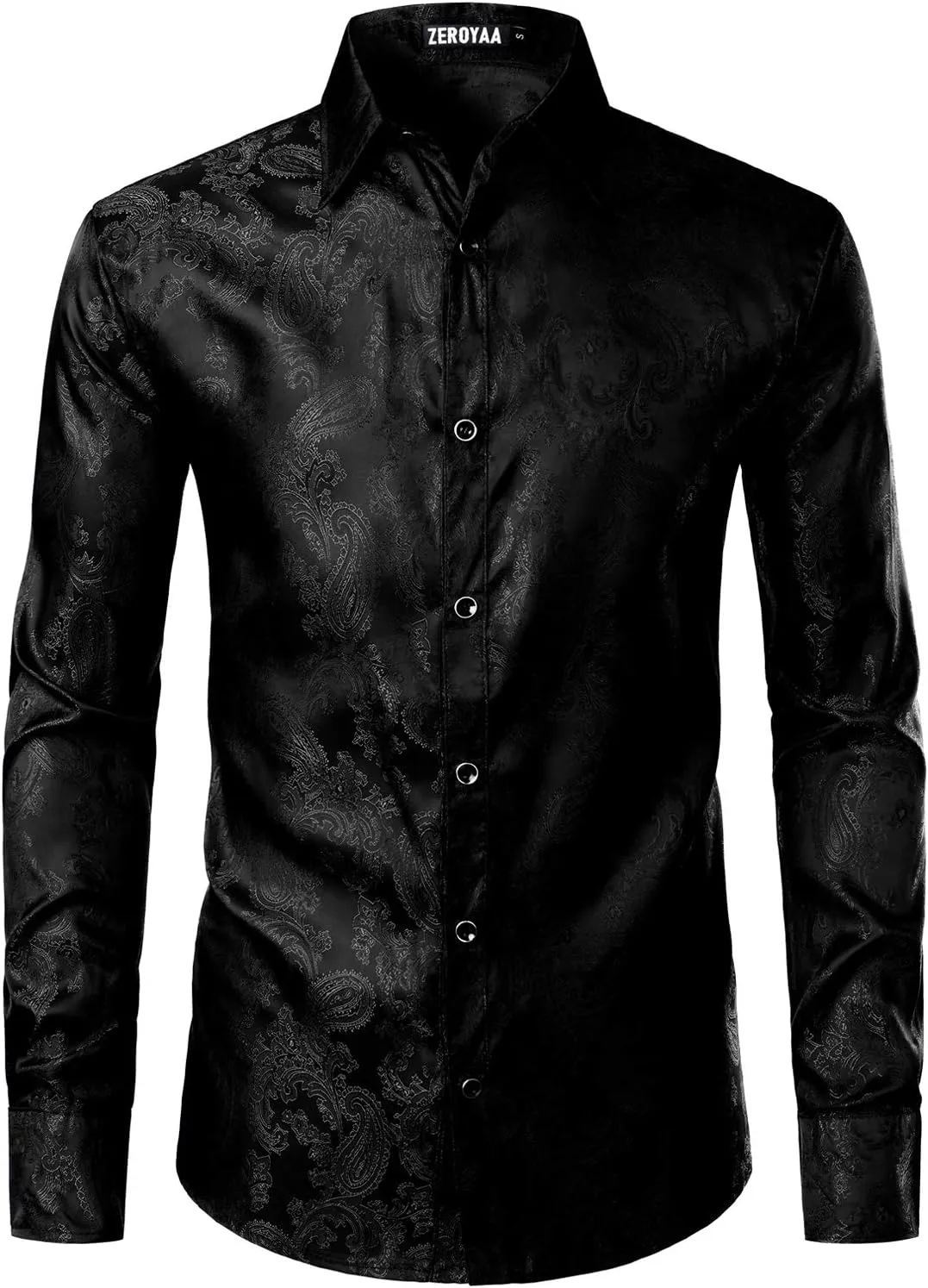 ZEROYAA Men's Paisley Jacquard Slim Fit Long Sleeve Button Up Dress Shirt for Party Prom