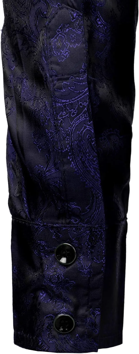 ZEROYAA Men's Paisley Jacquard Slim Fit Long Sleeve Button Up Dress Shirt for Party Prom
